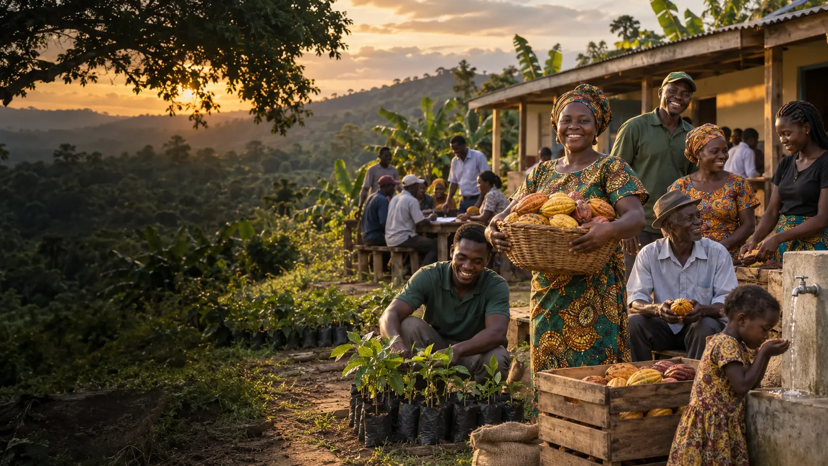 Cocoa-growing community participating in livelihood and sustainability activities